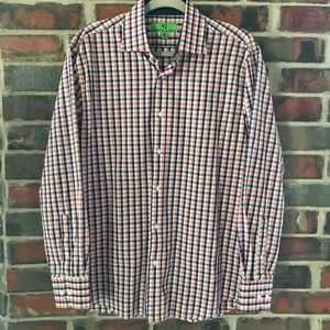 SOLD Navy, Coral & Cream Check/Plaid Dress Shirt